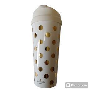 KATE SPADE 16oz White & Gold Polka Dot Thermal Travel Mug